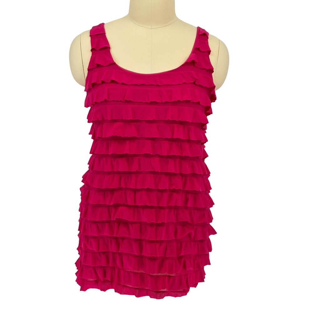 INGO Mini Dress Magenta Tiered Ruffle Sleeveless Knit 1X